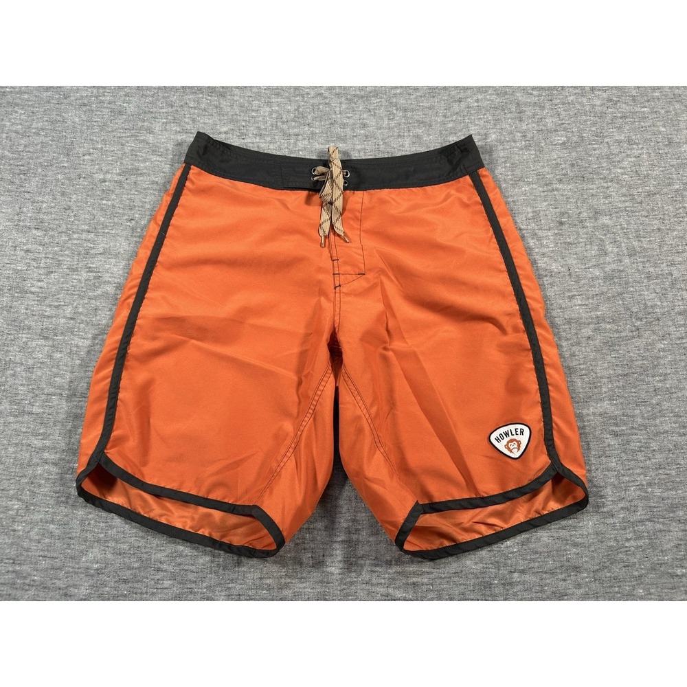 Howler Brothers Board Shorts Mens 32 Orange Black 9" Lace Up Swim Shorts Trunks